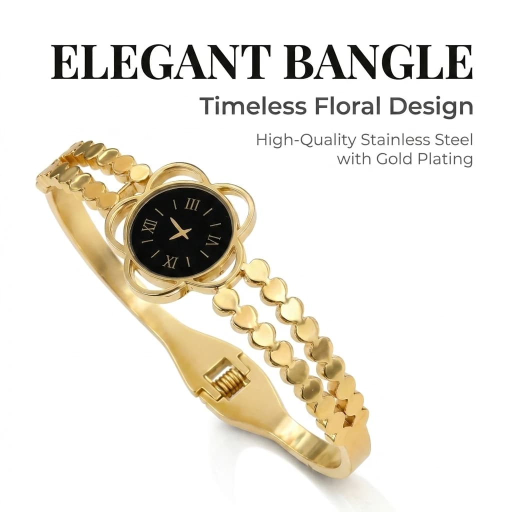 New original French retro clock face bracelet with golden Roman numerals and flower bracelets, elegant daily wear wrist jewelry