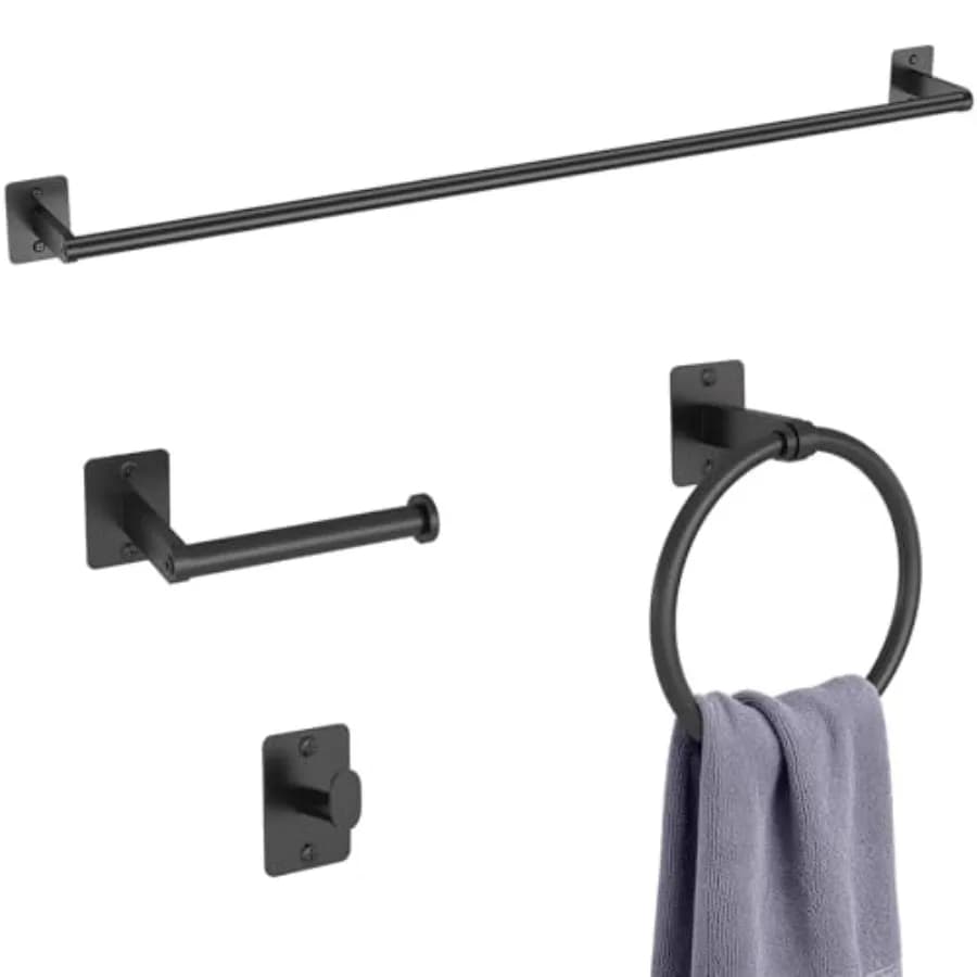 Set di 4 Accessori per Bagno, Portasciugamani, Set di Accessori da Bagno Opachi, Ganci per Asciugamani, Ganci per Accappatoi, Porta Rotolo Carta Igienica