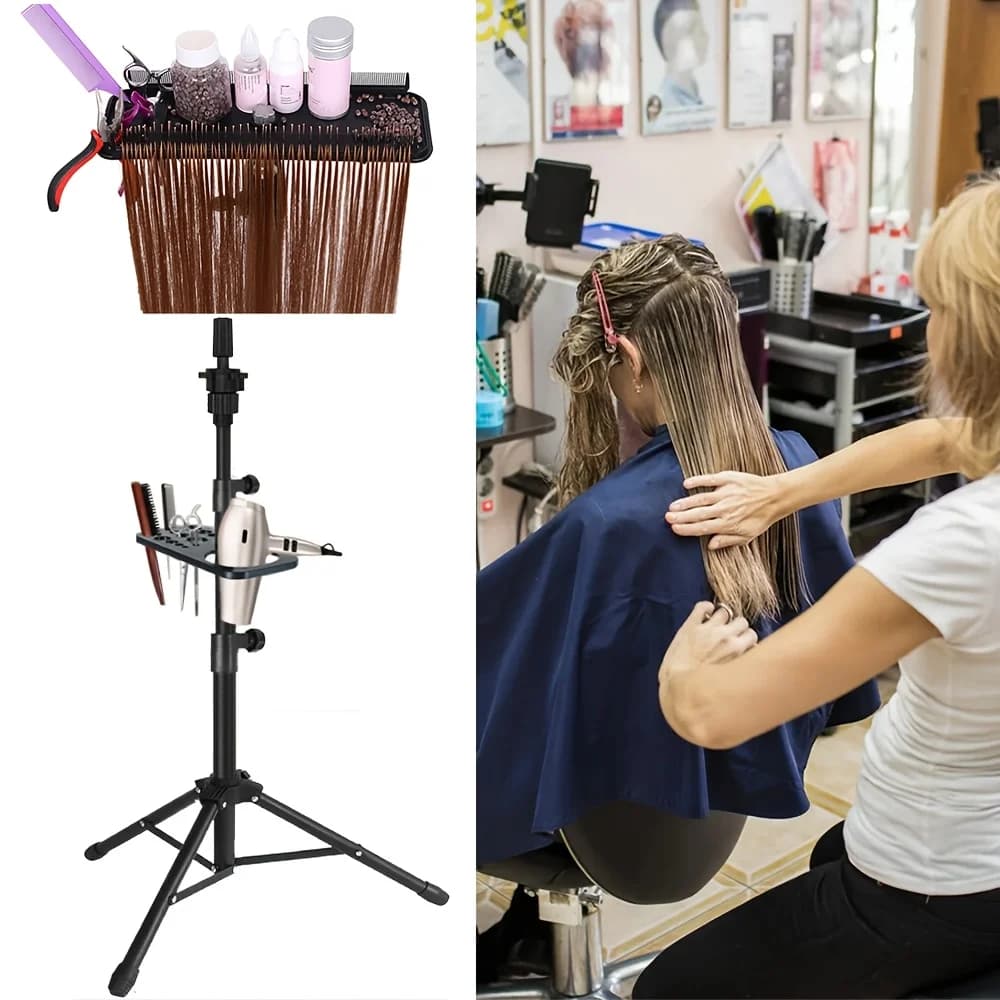 Treppiede per parrucca regolabile da 50 "con vassoio con supporto multifunzione per estensione dei capelli Vassoio per estensione dei capelli con supporto per parrucca Treppiede per parrucca