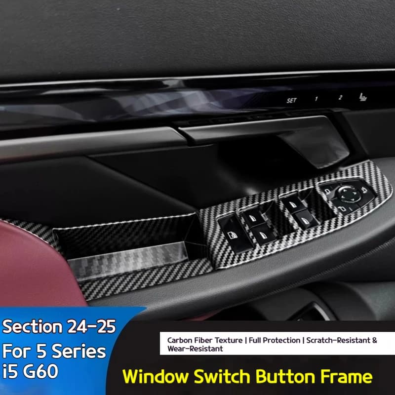Per BMW Serie 5 i5 G60 2024-2025 ABS struttura in fibra di carbonio Car alzacristallo pannello in vetro pulsante cornice accessori interni