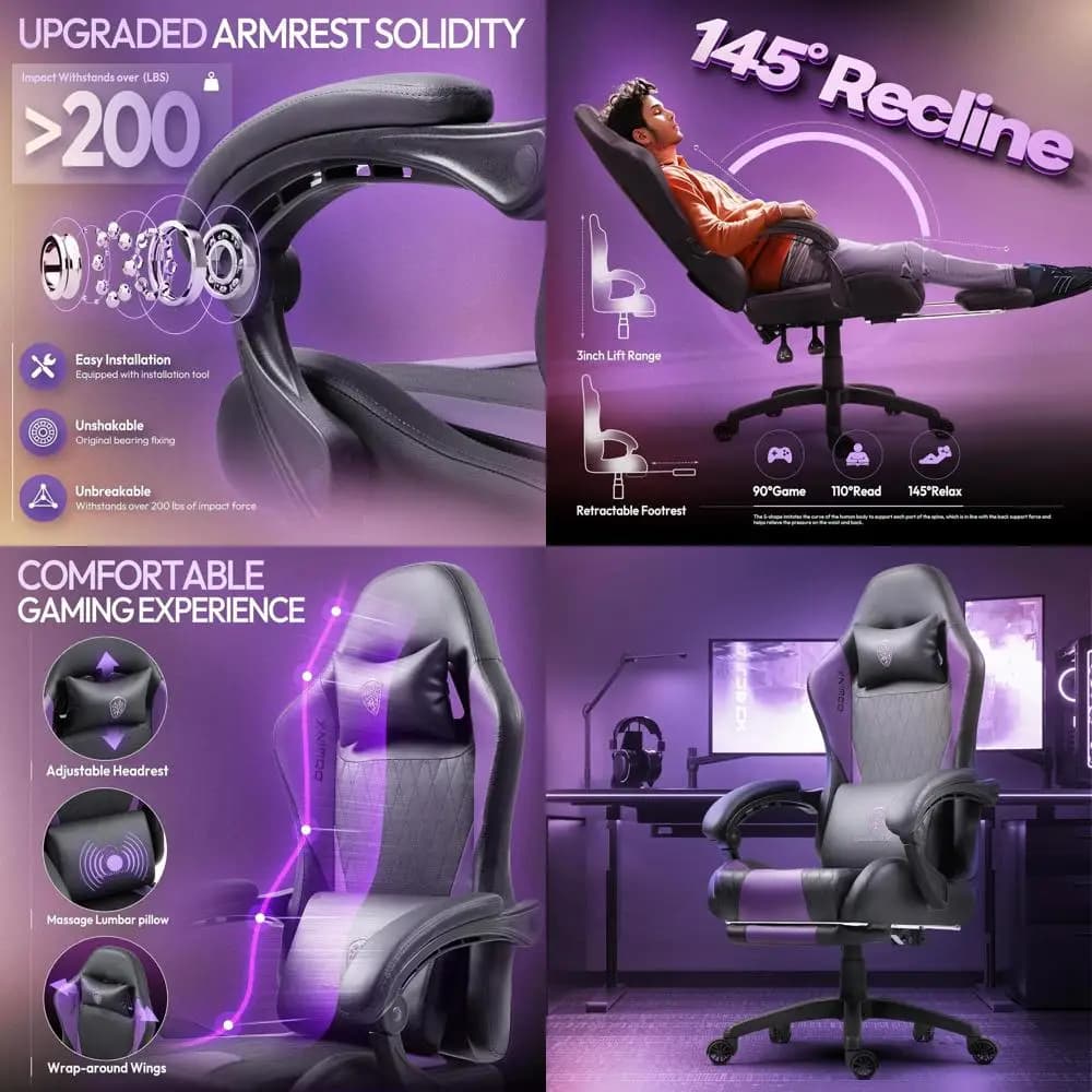 Sedia da Gaming Ergonomica con Supporto Lombare e Funzione Reclinabile