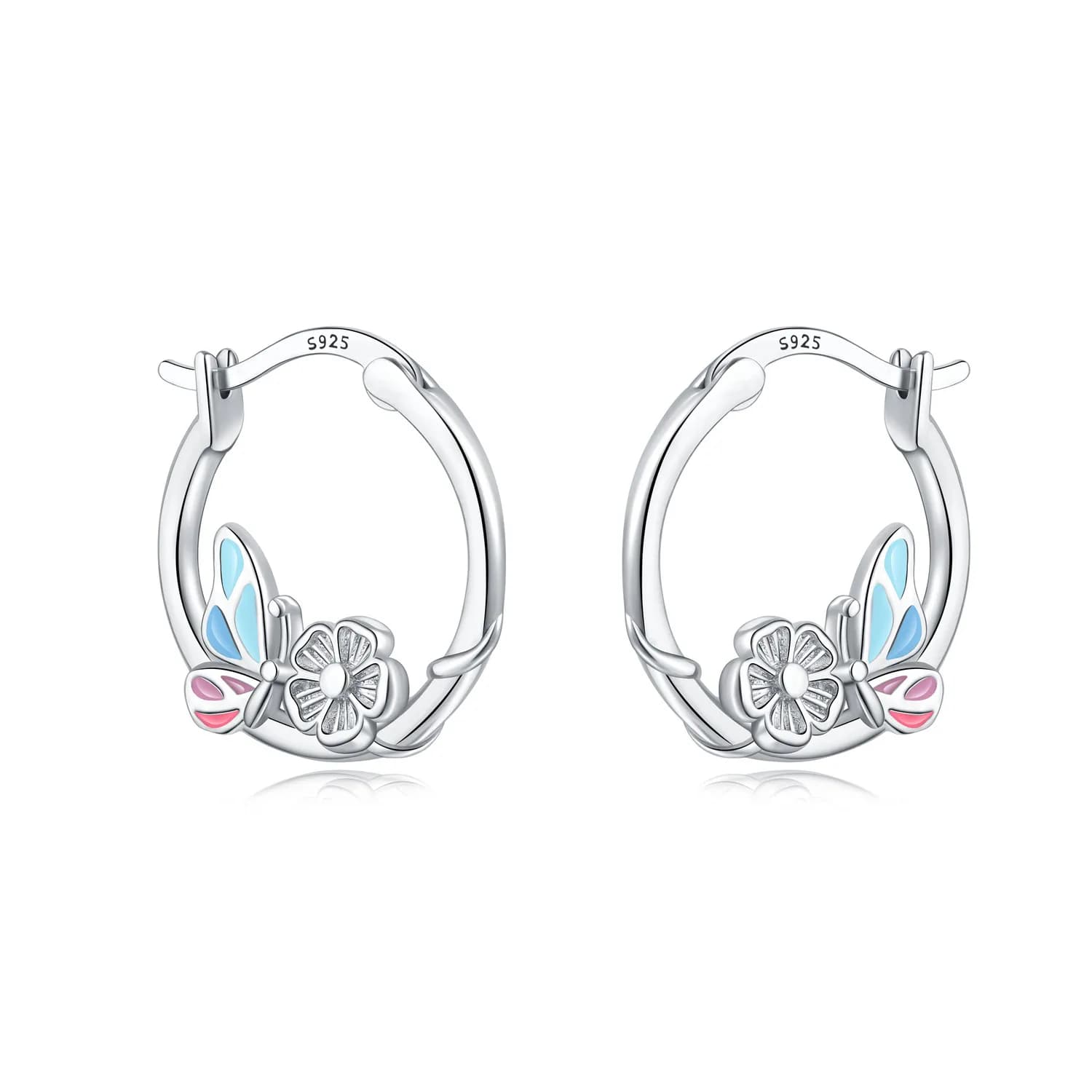 CYCUFF S925 Orecchini a cerchio in argento sterling con fiore e farfalla, orecchini a cerchio, gioielli da donna, regali originali e alla moda per anniversario