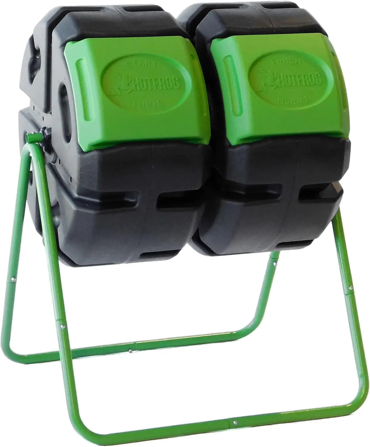 Compositore per compost da giardino a doppia camera da 37 galloni, nero/verde - Contenitore per compost da giardino senza BPA con inibito ai raggi UV con canna facile da girare