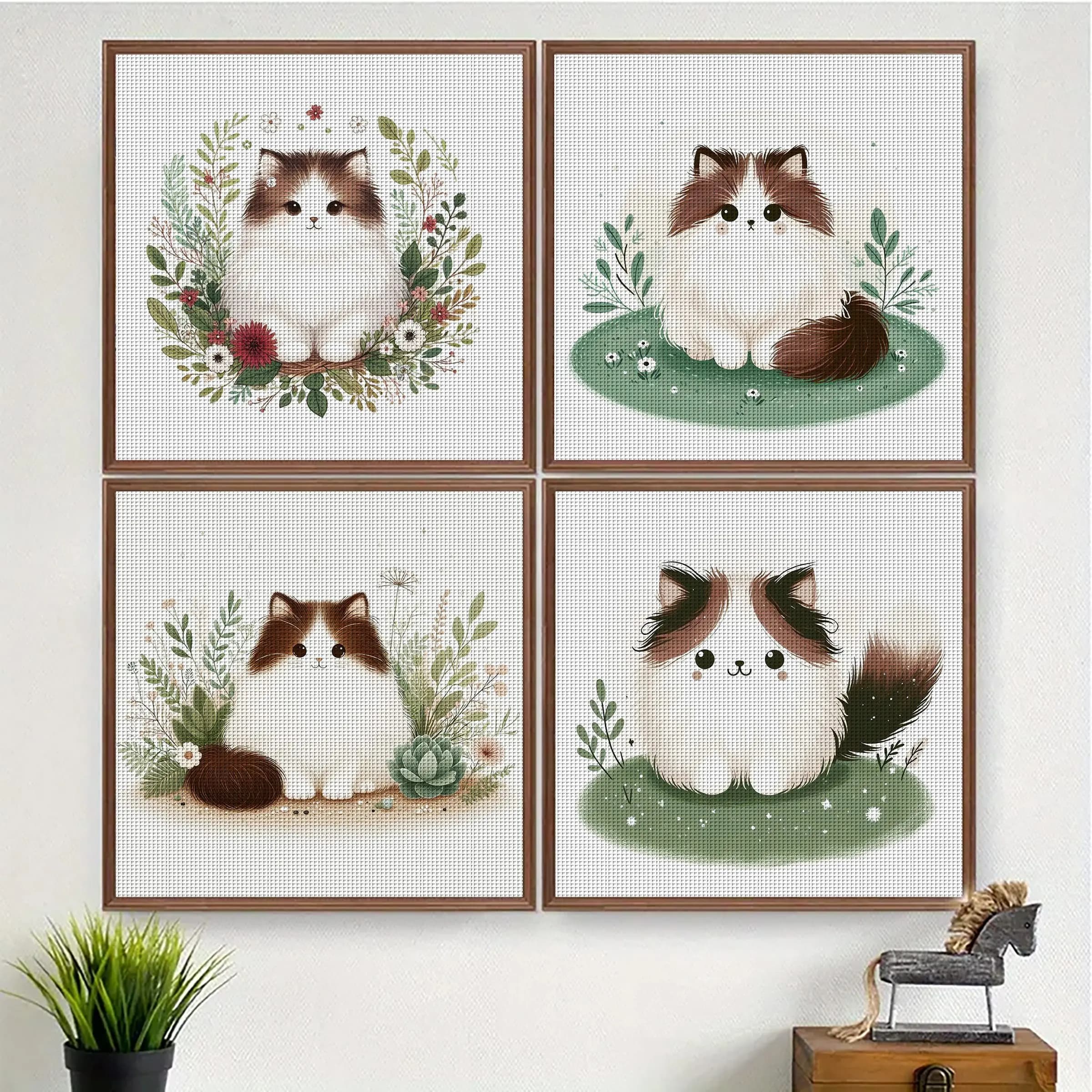 1 pezzo 46X46cm/18.11X18.11 pollici, kit fai da te per punto croce con stampa 11CT, simpatico gatto della foresta, set di punto croce rilassante per principianti adulti