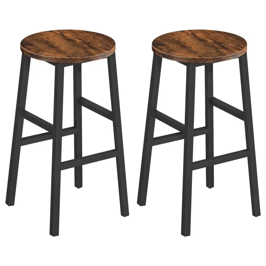 Set di 2 sgabelli da cucina/bar da 24,4 pollici, sedie rotonde industriali con poggiapiedi, facile montaggio, 12,6"D x 12,6"W x 24,4"H