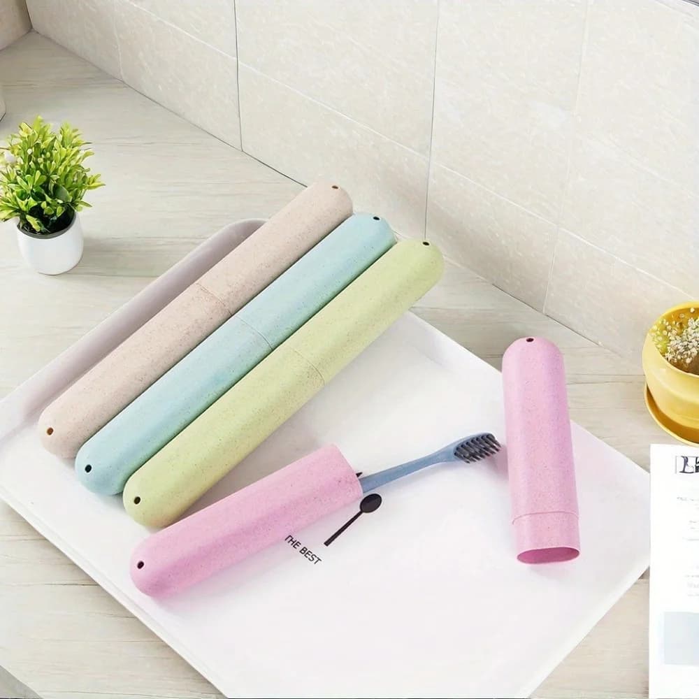 2 pezzi/set portaspazzolino in paglia da viaggio leggero e portatile, scatola portaoggetti per spazzolino traspirante e lavabile