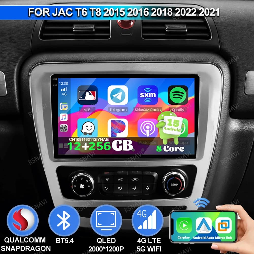 Autoradio Android 15 For JAC T6 T8 2015 -2021 Dashcam Parkside IPS E46 Obd2 Scanner Mercedes W205 DVD Umbrella Front Keychain Auto