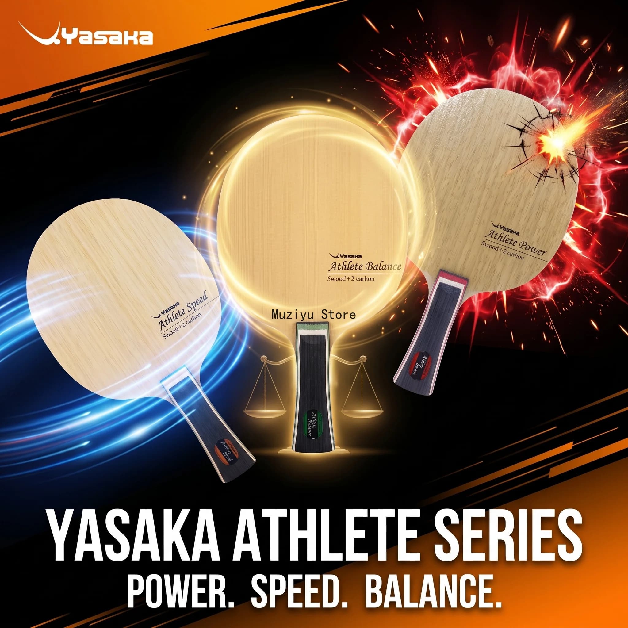 Yasaka Athlete Table Tennis Blade Carbon Fiber Power Speed Balance Ping Pong Racket Original Internal External Ping Pong Paddle