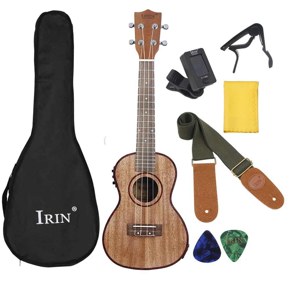 Ukulele da 24 pollici professionale 4 corde chitarra Sapele Ukulele elettrico con EQ Mini Guitarra con custodia sintonizzatore Capotasto Strap Picks