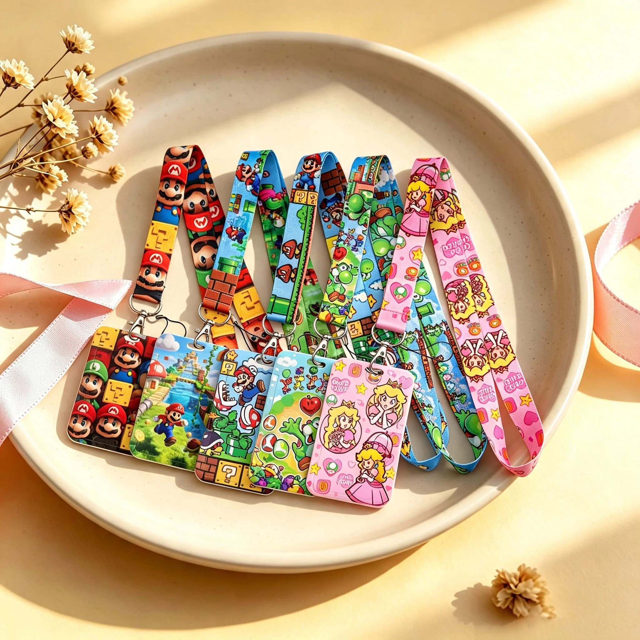 Game Character Print Lanyard With Card Holder Retro Game‑style Neck Strap ID Badge Cover Key Hanging Strap Backpack Accessories