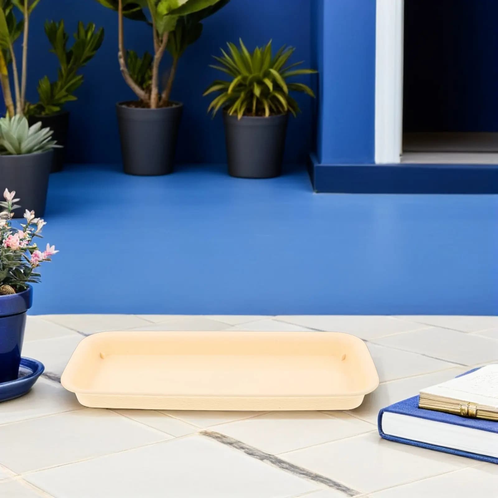 Rectangular Plastic Plant Saucer Tray White Wave Edge Indoor Succulent Pots Balcony Window Sill Long Planter Drip Tray Flower