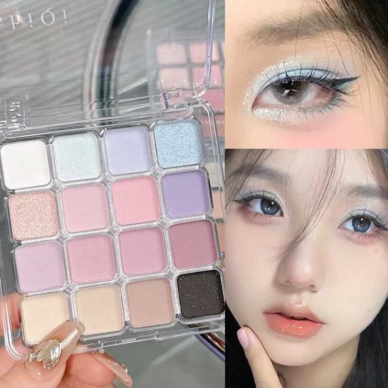 Palettes of eye shadows with fine opaque pearl glitter in 16 colors - Face make for long-lasting eyes and daily beauty look