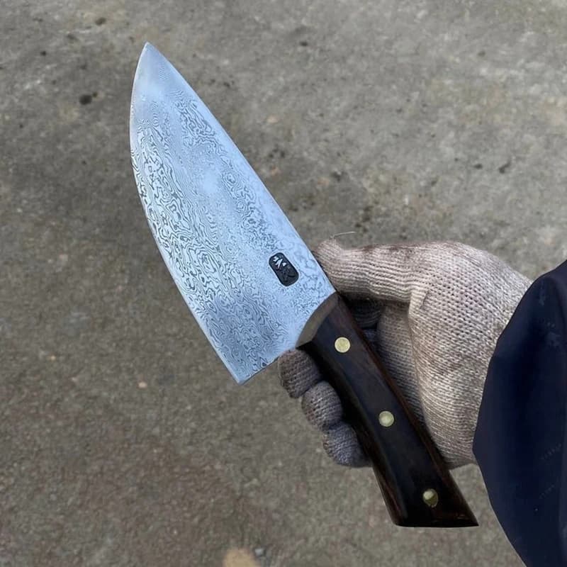 6.7 inch chef knife Damascus steel blade forged hand Manic in ebony Sharpened by butcher Cold cuts Vegetable mannaia Cooking knife for meat