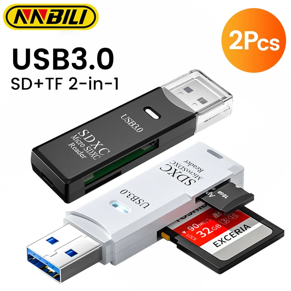 NNBILI Lettore di schede 2 IN1 USB3.0 a Micro SD TF Adattatore per lettura di schede di memoria Lettore di schede ad alta velocità per telefono PC Accessori per laptop