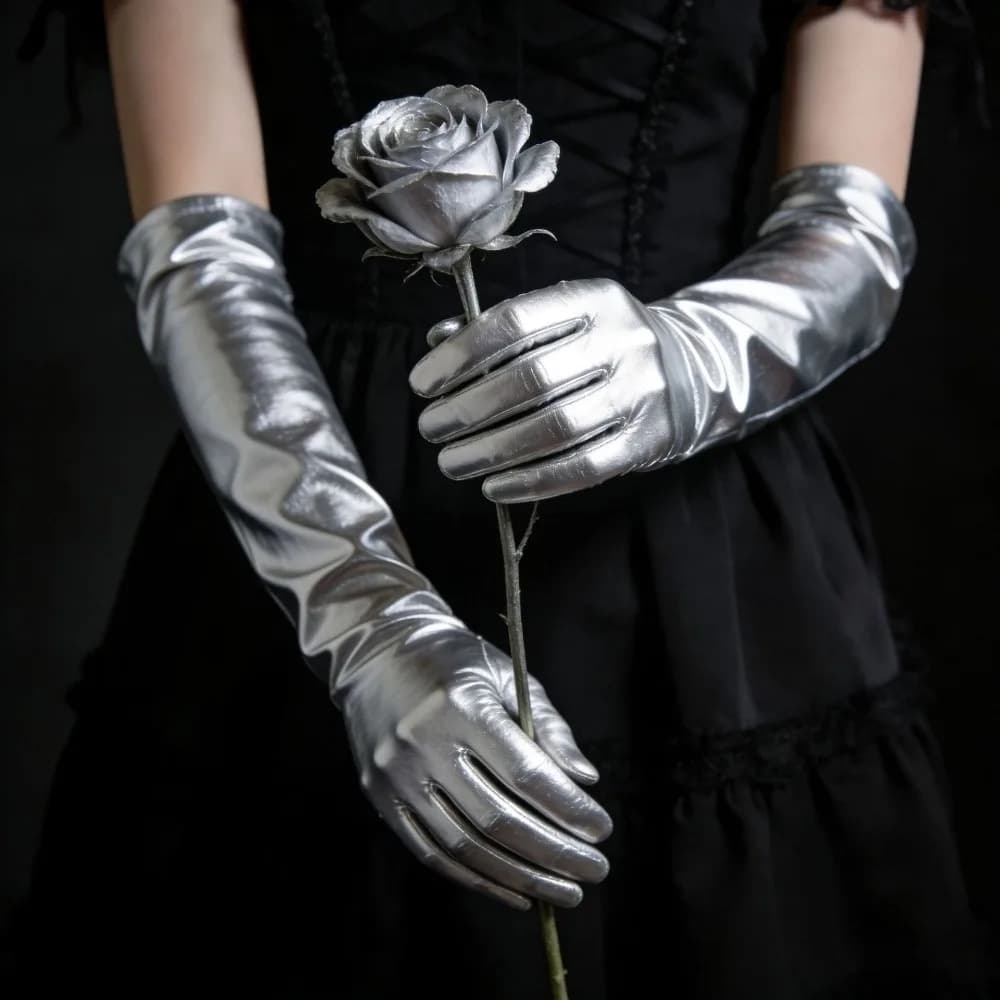Fashion Solid Color Patent Leather Gloves Shiny Cloth Long Gloves Punk Elastic Women Mittens Photography