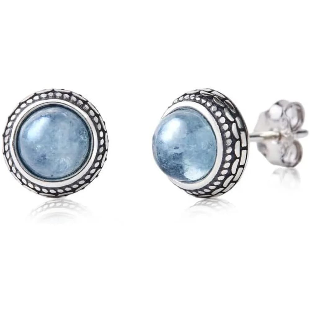Orecchini a bottone con acquamarina con pietra portafortuna di marzo – Regalo fatto a mano ipoallergenico in argento sterling 925 per donna