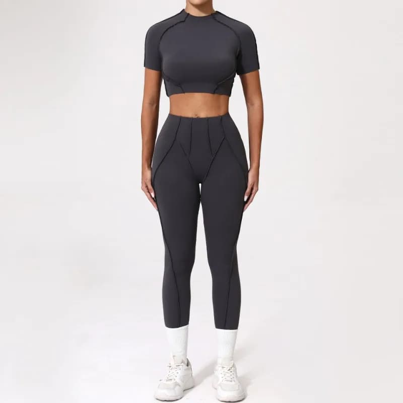 Sports fitness yoga top short sleeves high waisted pants for hip lift Sports set for women