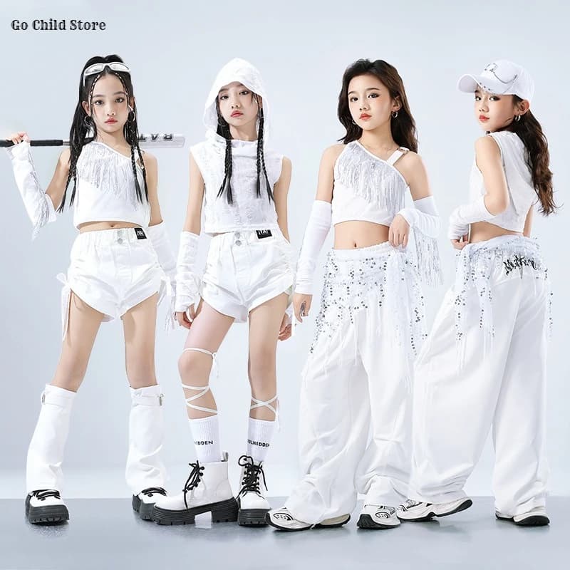 Felpe con cappuccio eleganti per bambini Hip Hop Pantaloni cargo Ragazze K-pop Top Pantaloncini da ballo di strada Bambino Jazz Streetwear Set di vestiti per gruppi di ragazze