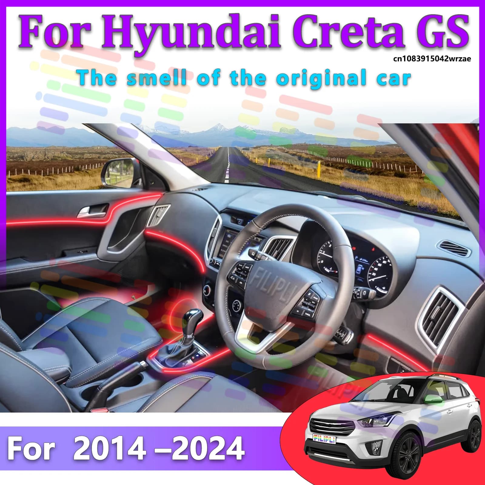 Luci Ambientali LED per Hyundai Creta GS, Illuminazione Atmosferica Colorata, Striscia Neon per Interni Auto, Controllo App, 64 Luci RGB