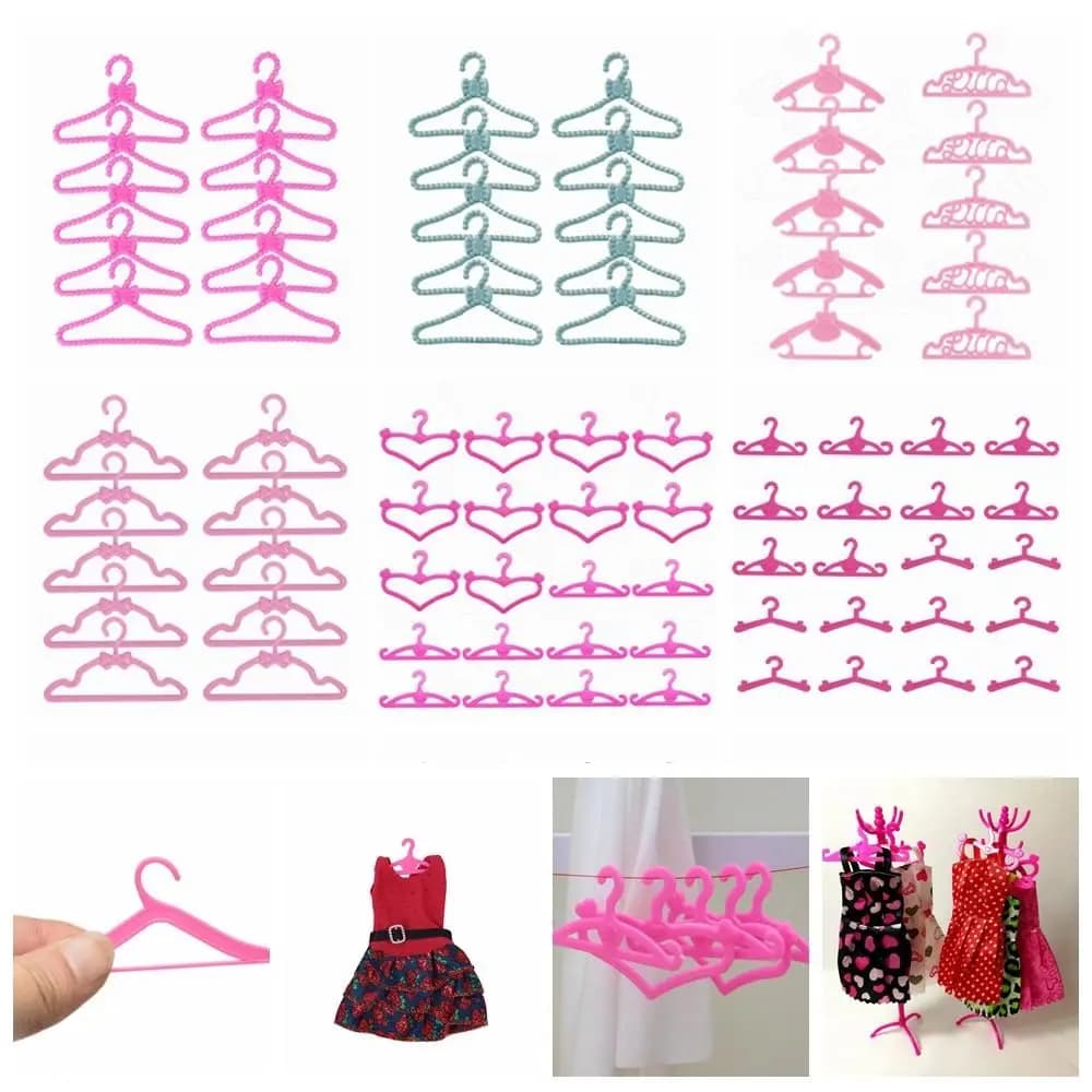 10/20 pieces of pink plastic playing home door clothes accessories for dolls 1:6 scale furniture for doll house miniature clothes hangers