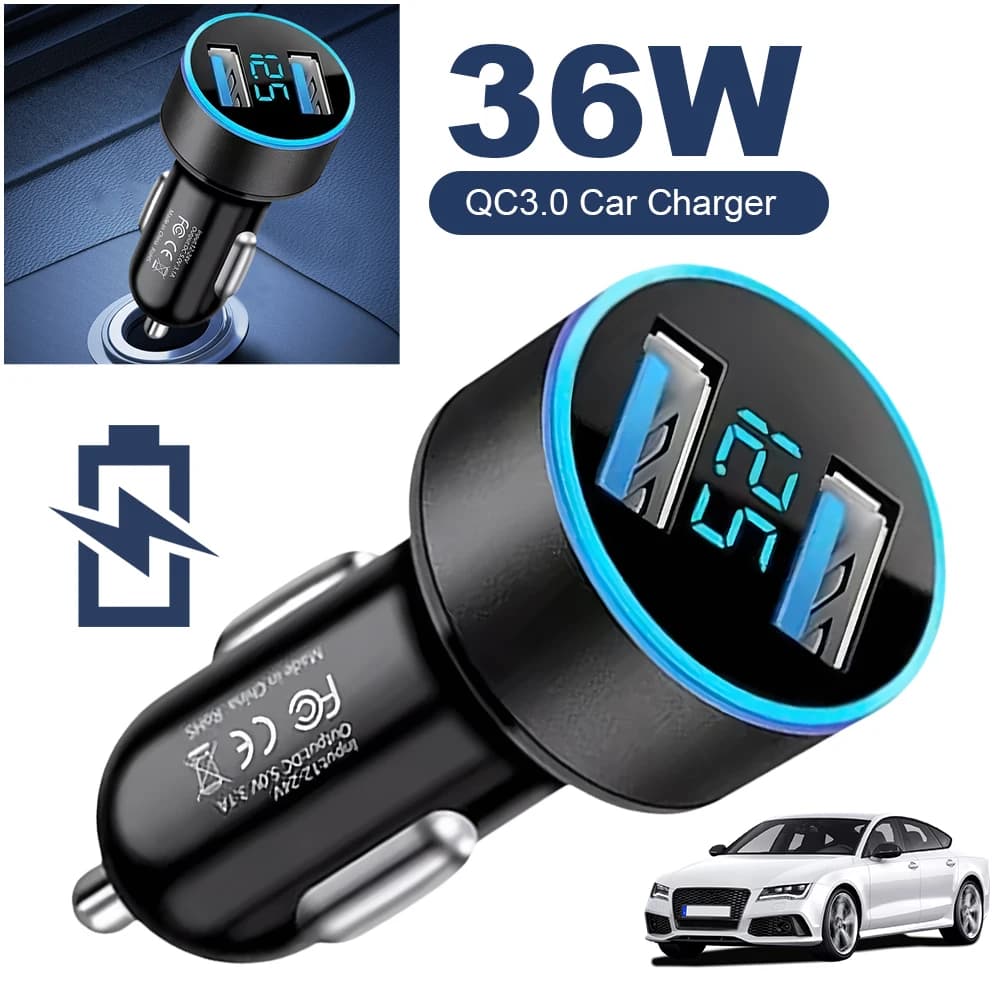 36 W Dual USB PD QC3.0 Dual Car Charger Adapter for iPhone Samsung Xiaomi