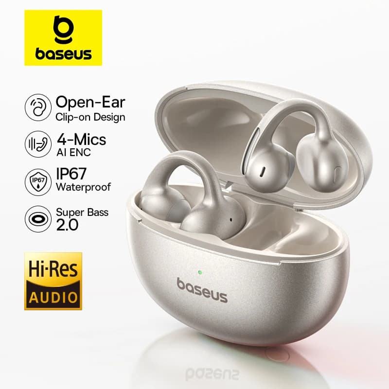 Baseus MC1 Pro Ear Clip Auricolari wireless Bluetooth 6.0 Auricolari ultra aperti ad alta risoluzione Orecchini Clip ENC a 4 microfoni su auricolari Cuffie