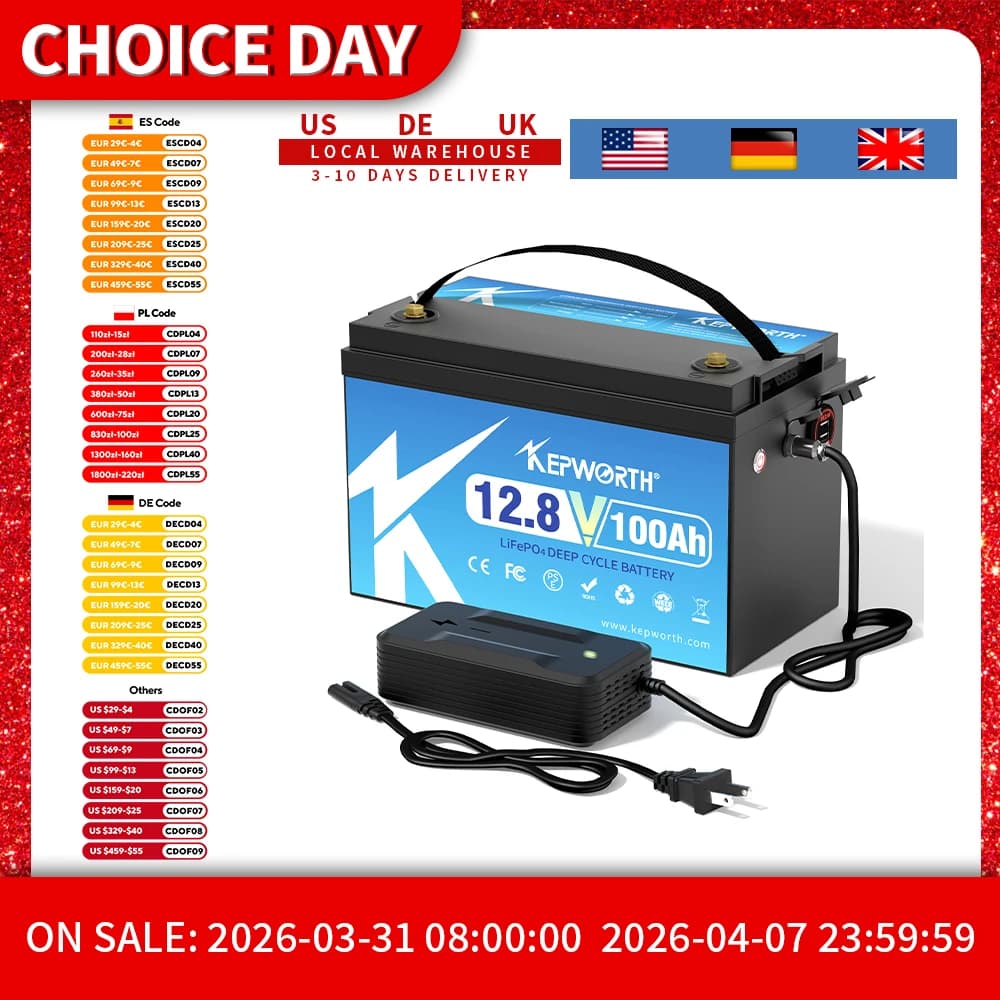 KEPWORTH 12V 100Ah LiFePO4 Batteria incorporata 100A BMS aggiornata batterie al litio per camper camper carrello da golf fuoristrada fuoristrada off-grid