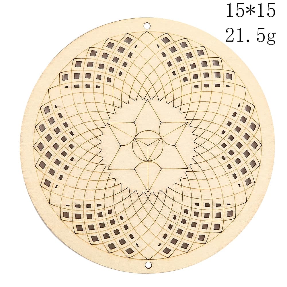 Vassoio di supporto in legno da 15 cm Espositore per gioielli in cristallo Chakra Energia Yoga Tappetino per testo buddista Mani di Fatima Plancia di fiori della vita