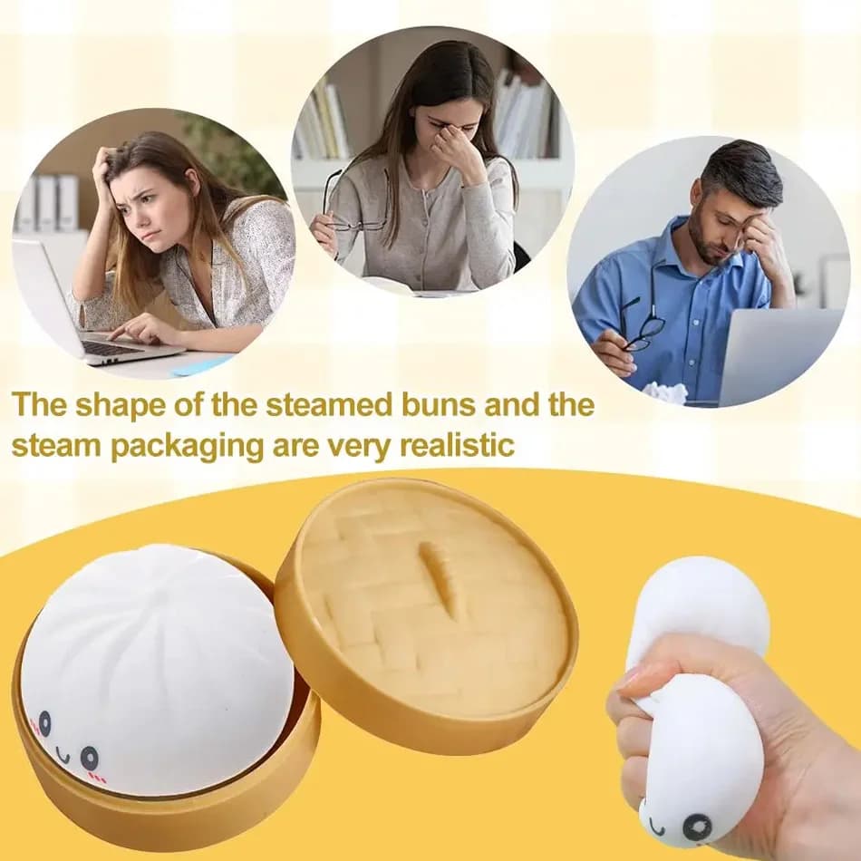 Palline Antistress a Forma di Baozi Bianco da 10CM, Giocattoli Sensoriali Fidget, Simulazione Cibo, Squishies a Forma di Panino con Palla di Impasto al Vapore, Regali