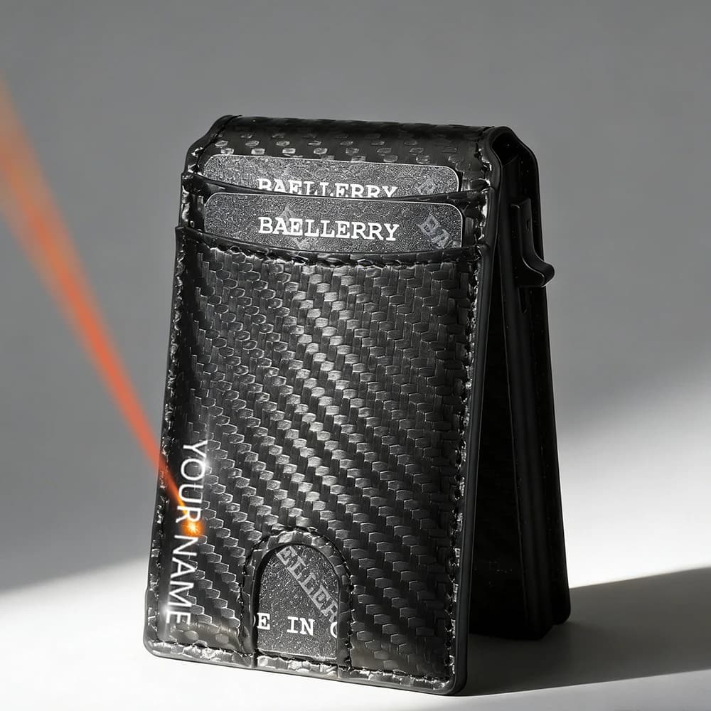 Portafogli da Uomo RFID con Incisione Personalizzata, Porta Carte in Fibra di Carbonio Magnetico, Porta Foto, Portamonete Maschile con Clip per Carte Pop-up