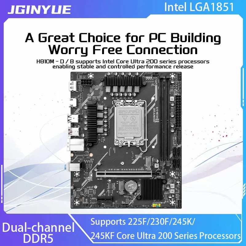 Scheda madre JGINYUE H810 Intel LGA1851 DDR5 a doppio canale Supporta processori serie 225F/230F/245K/245KF Core Ultra 200