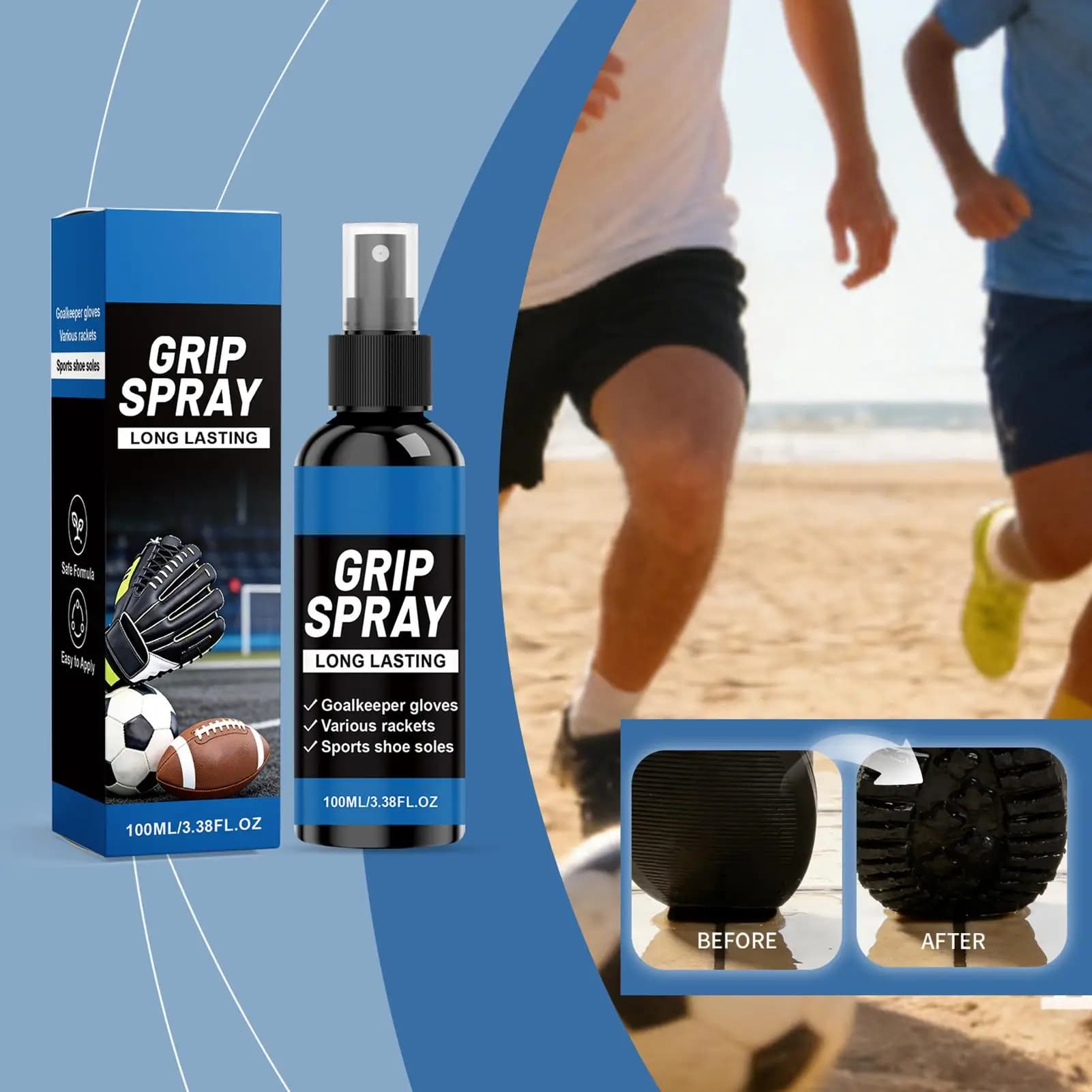 NUOVO Spray Antiscivolo per Scarpe 100ml, Spray Adesivo a Lunga Durata per Guanti da Calcio, per Atleti, Giocatori di Calcio e Pallavolo