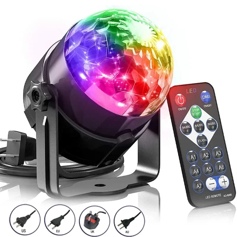 LED Stage Disco Light Rotante DJ Ball Strobe Controllo remoto del suono Magic Dance Car RGB Regalo di Natale Party Club Laser Show Lamp