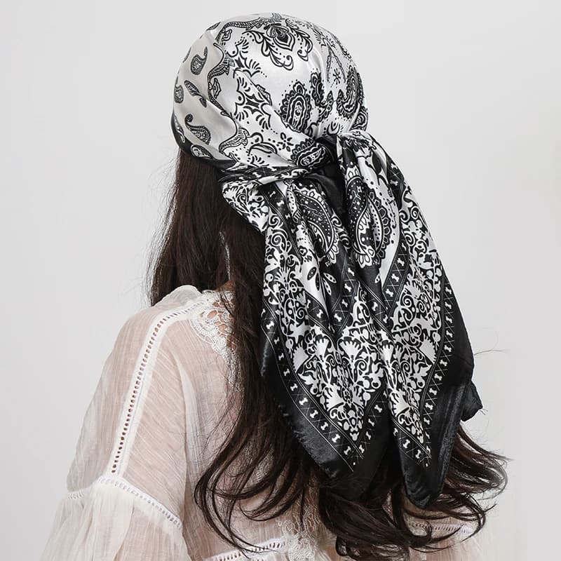 90*90 cm Sciarpa quadrata in raso Donna Hijab Paisley Anacardi Stampa Sciarpa di seta Fazzoletto da collo Scialle Avvolge Fascia Accessori per capelli Bandana