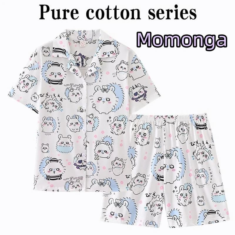 Pigiama Estivo in Cotone a Maniche Corte Anime Chiikawa Momonga, Set per Coppie, Cartone Animato Kawaii, Carino, Morbido, Traspirante, Leggero, Regalo