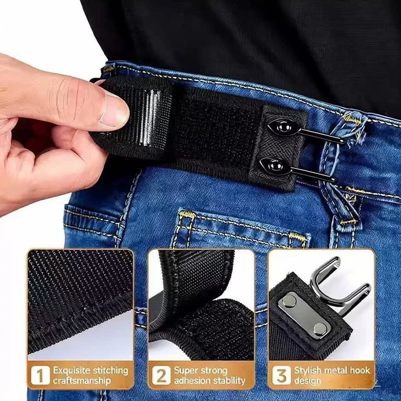 Cinture da Lavoro Elasticizzate Nere con Chiusura a Strappo e Gancio in Metallo, Invisibili per Pantaloni, Moda 2026, Unisex, Comode Senza Fibbia
