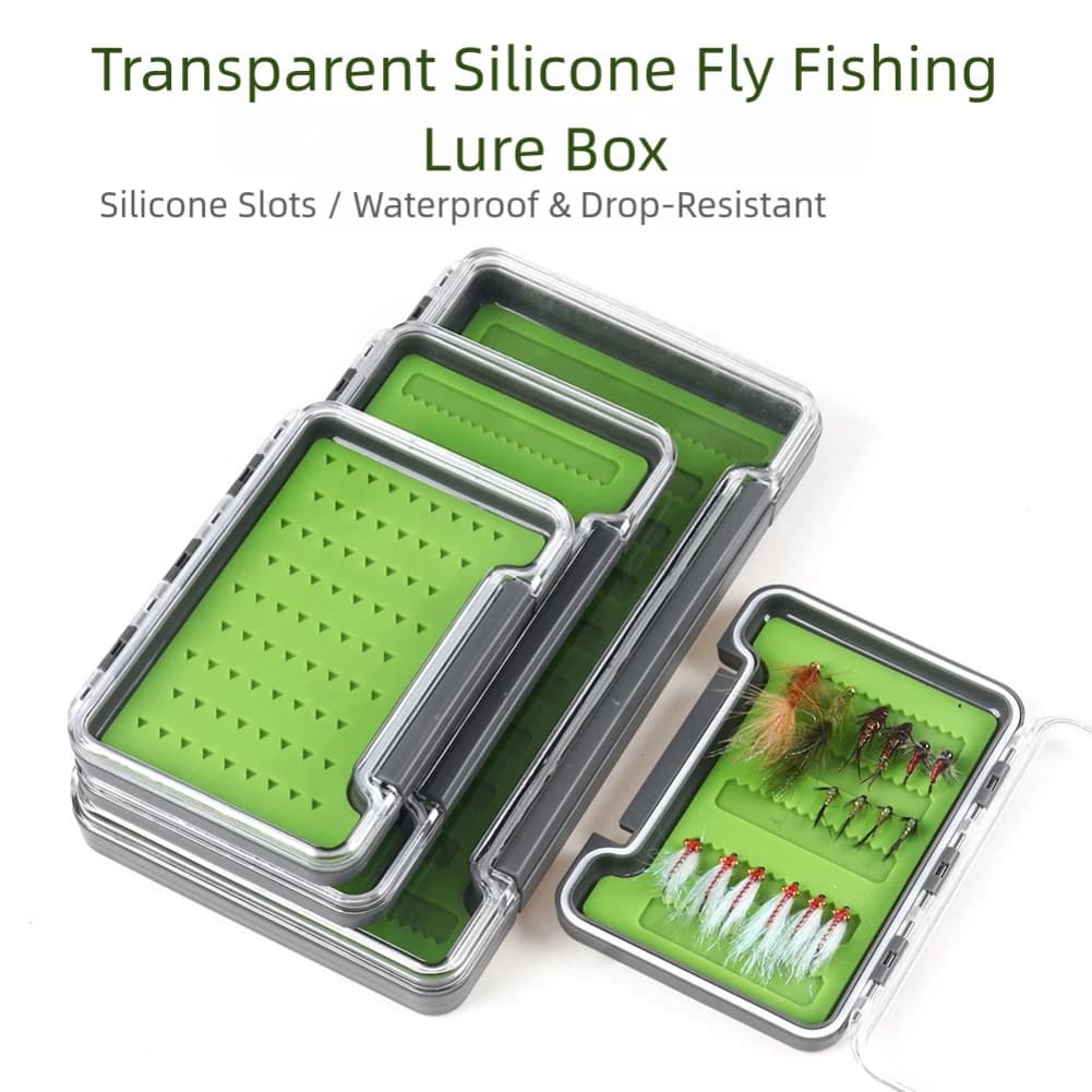 Waterproof Plastic Fly Fishing Equipment Box, Thin Transparent Cover On One Side, Green Silicone Fishing Tools