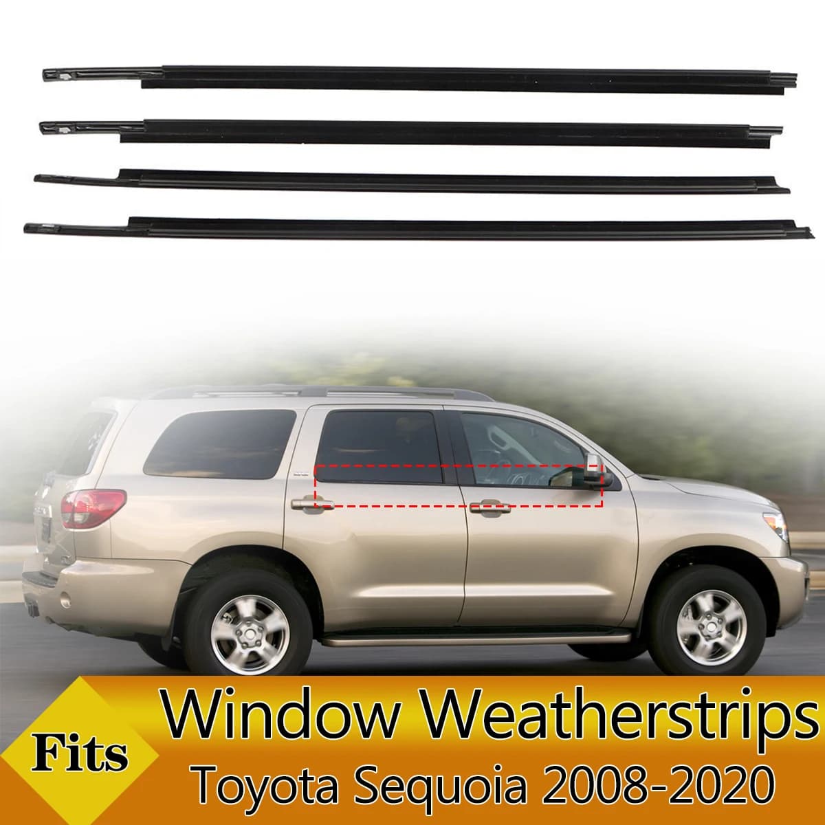 4PCS Car Outer Windows Rubber Weatherstrip Waterproof Pressure Strip Sealing Belt Moulding Trim For Toyota Sequoia 2008-2022