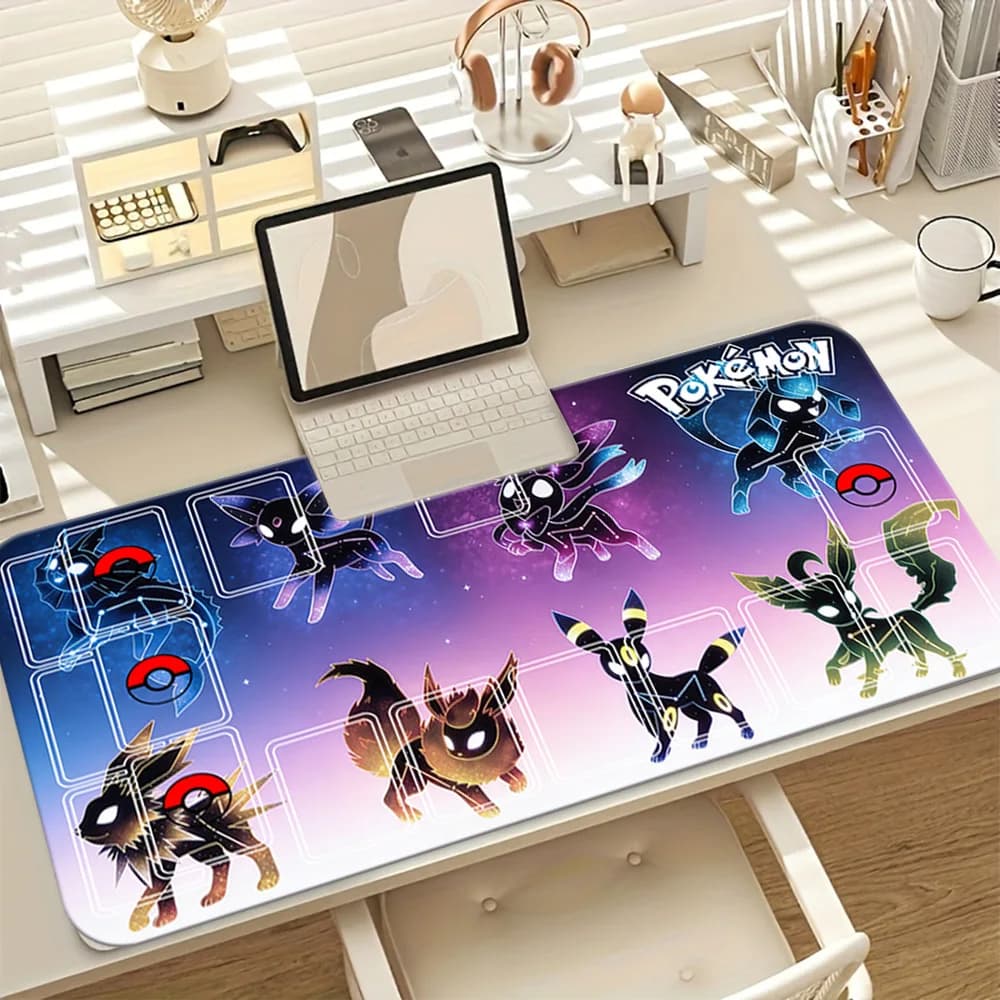 Pokemon Umbreon Galaxy Constellation Large Gaming Mouse Pad, Eeveelution Anime Desk Mat, Non-Slip Extended Keyboard Pad for Game
