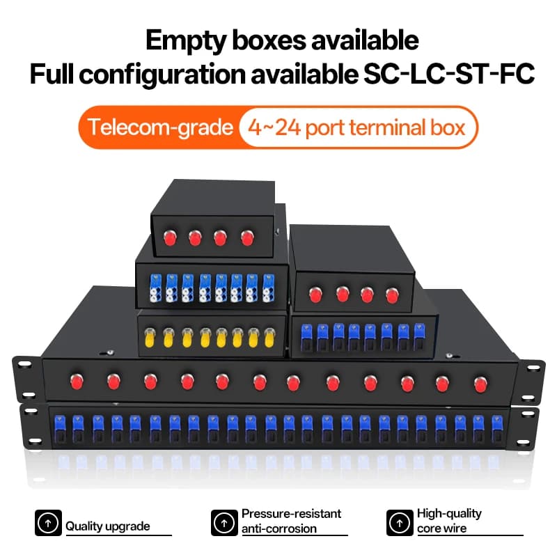 BYXGD Box Terminale in Fibra Ottica di Grado Telecom 4/8/12/24 Porte SC/LC/ST/FC Vuoto e Completamente Configurato, Patch Panel in Fibra Ottica Montabile su Rack