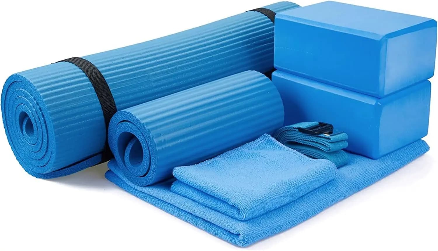 Set Yoga 7 Pezzi con Tappetino Extra Spesso, Blocchi, Cinghia, Asciugamani e Ginocchiere per Allenamenti a Casa, in Studio e in Palestra