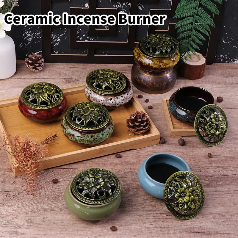 Bruciatore di incenso in ceramica con crepa di ghiaccio, cono a spirale, supporto per bruciatore di incenso, ornamenti per la casa, bruciatori di incenso giapponesi, arredamento Zen