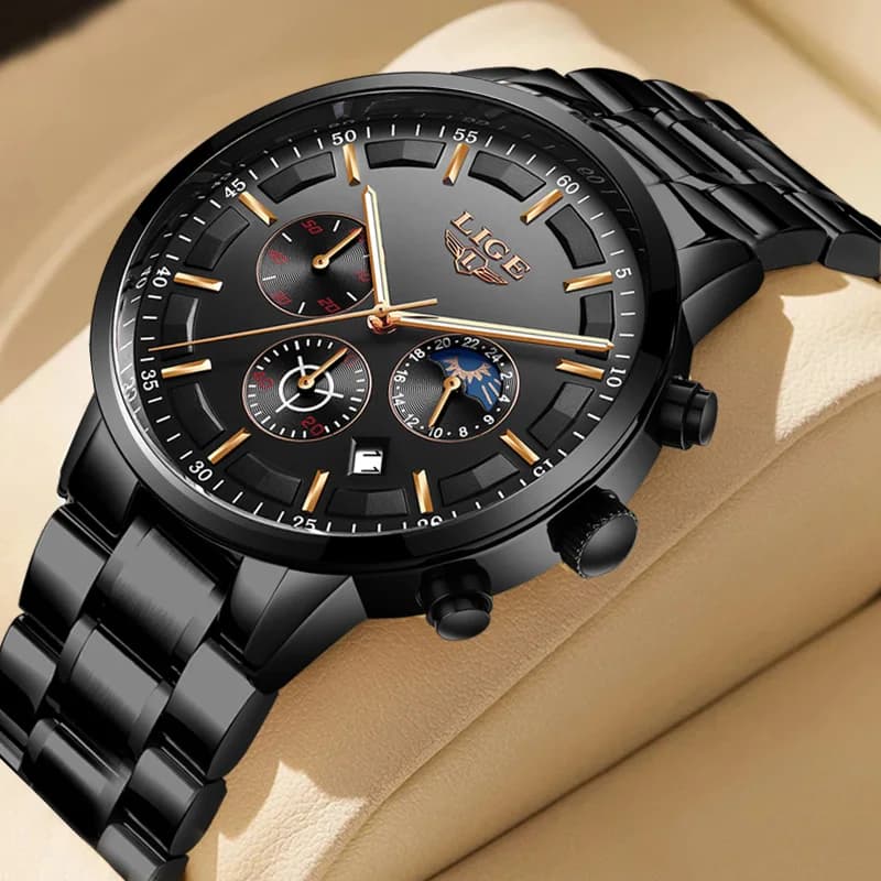 LIGE Business Orologi Orologio da polso al quarzo di lusso delle migliori marche da uomo Cronografo impermeabile 3Bar Orologio luminoso per regalo da uomo + scatola