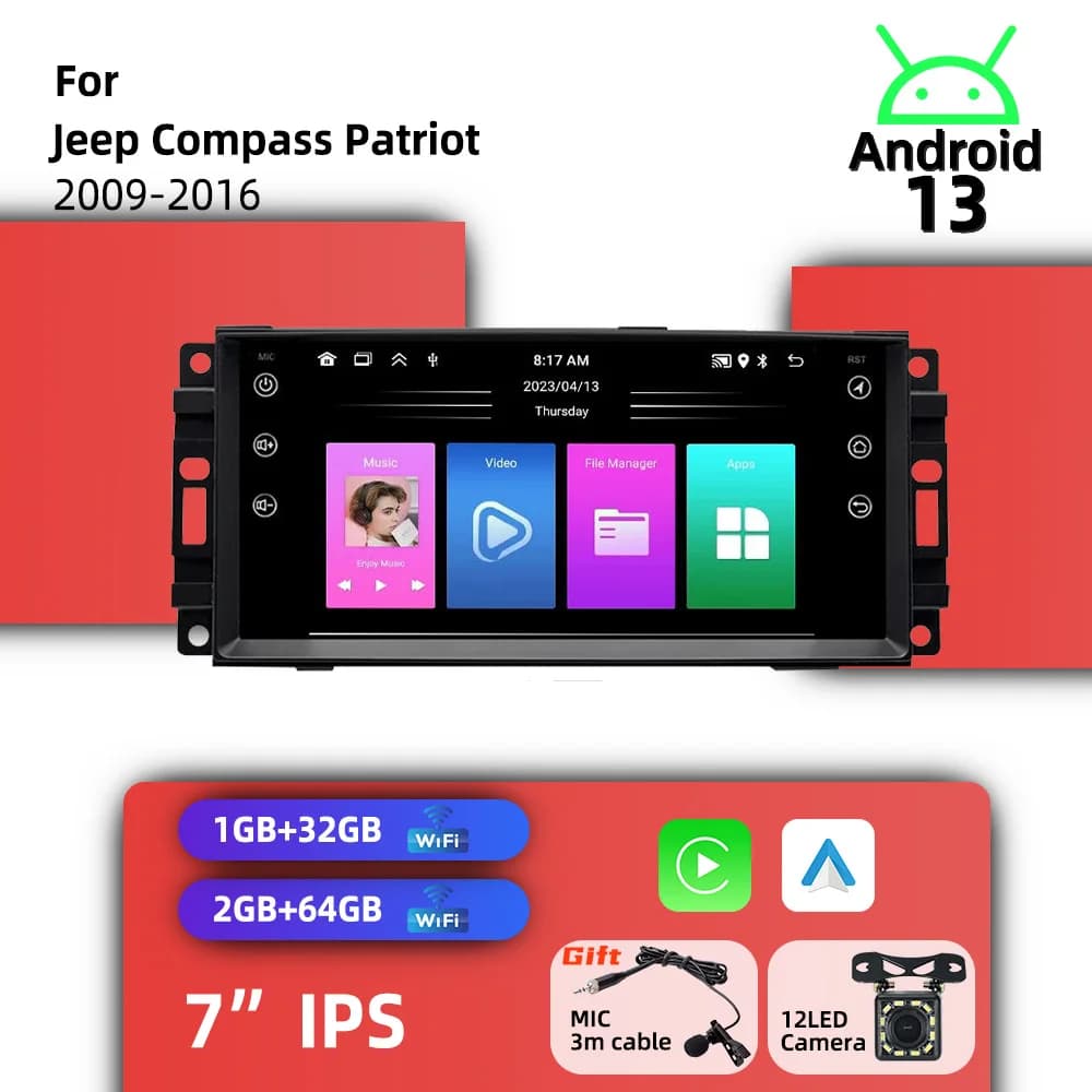 Carplay Radio Stereo Head Unit 1Din 7" Screen Android Car Multimedia for Jeep Compass Patriot 2009-2016 GPS Navigation Autoradio