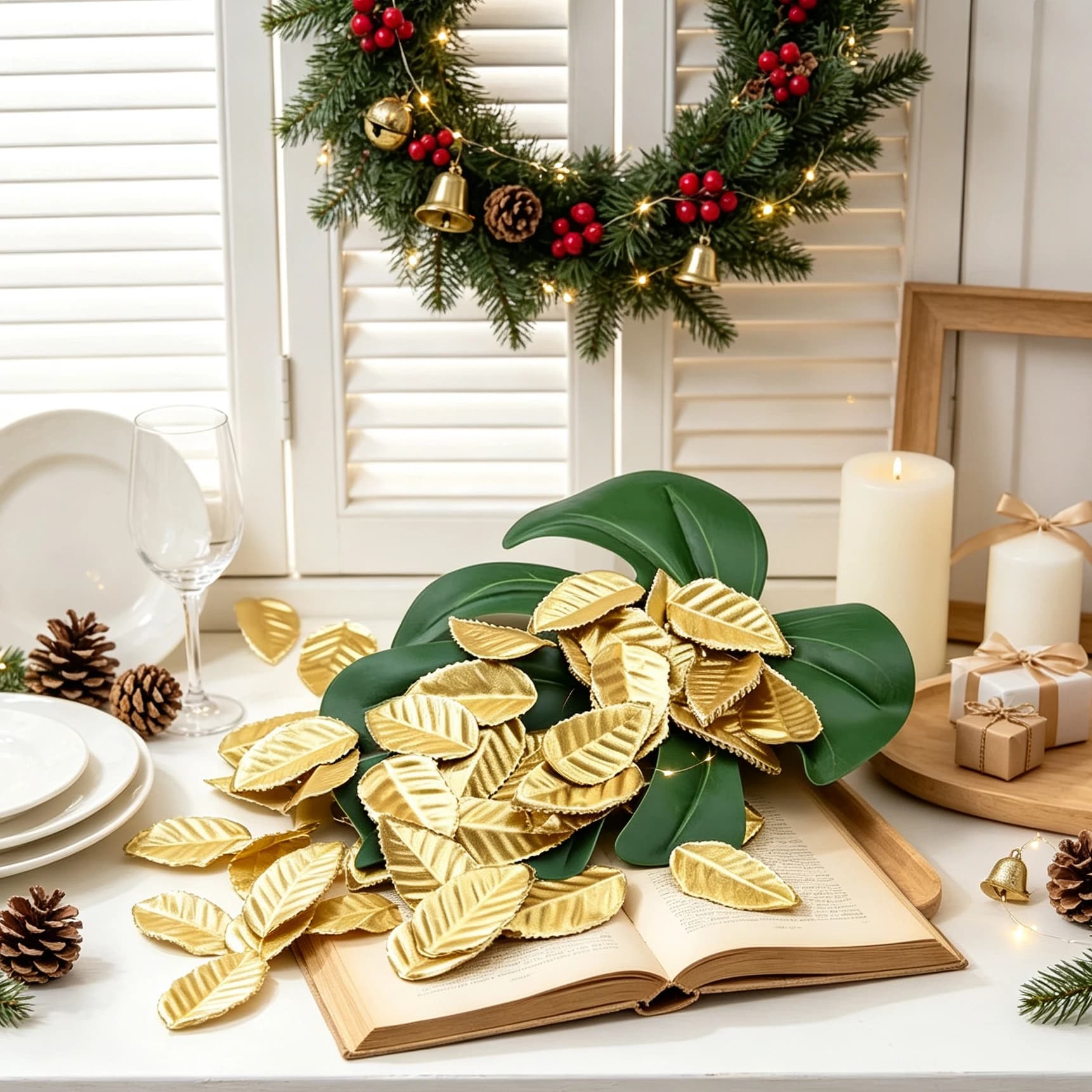 200/400 Pcs Silk Roses Leaf Gold Leaves Artificial Plants Flower Christmas Tree Garland Home Decora Wedding DIY Gifts Candy Box