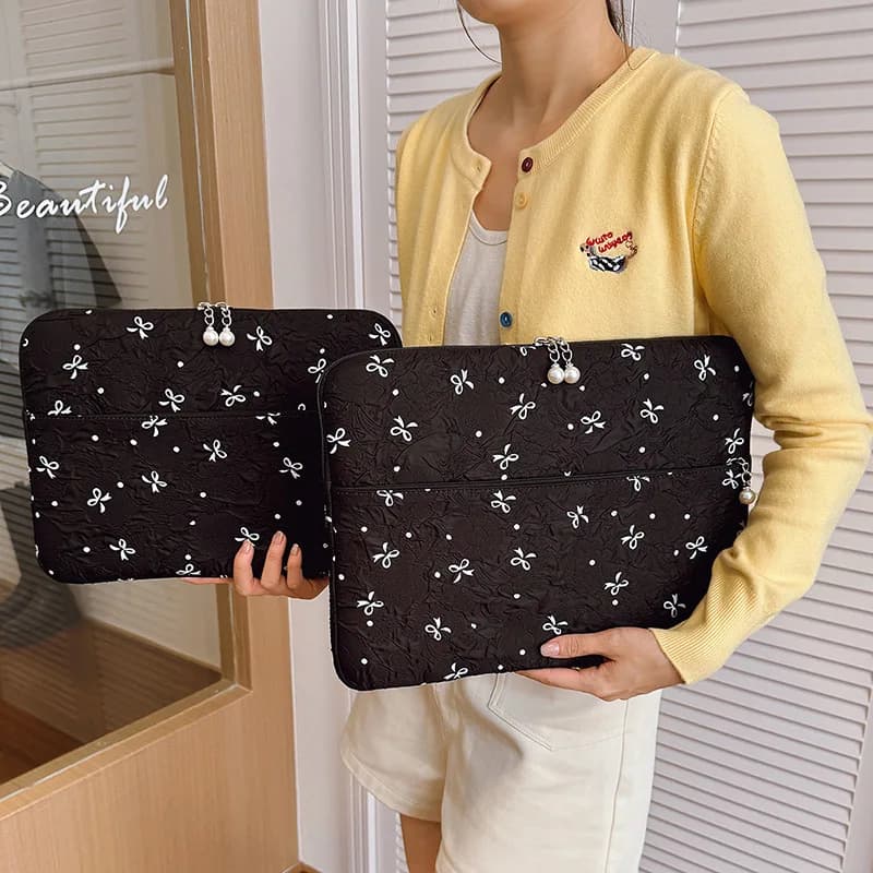 Custodia per laptop 13.3 14 15 15.6 Custodia per notebook da 16 pollici Custodia per laptop Borsa per laptop portatile trapuntata con stampa fiocco per donna, ragazza