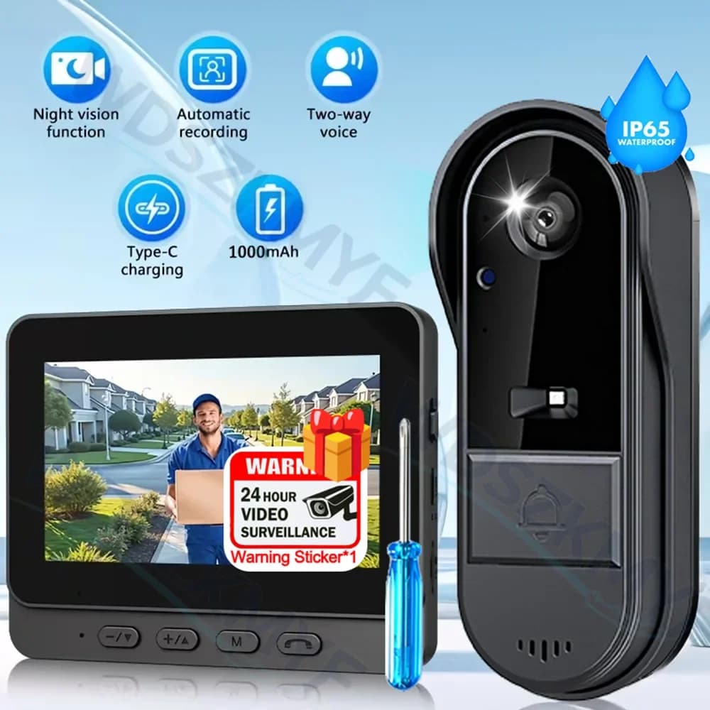 4.3inch IPS Screen Wireless Doorbell With Cameera Night Vision Intercom Video Two-way Intercom Doorbell Ring Door Camera Gift