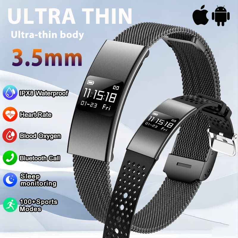 New 3.5mm Ultra-thin body Smart Watch Heart rate IPX8 Waterproof Daily Monitoring Gift Women Men Smart Bracelet For Android lOS