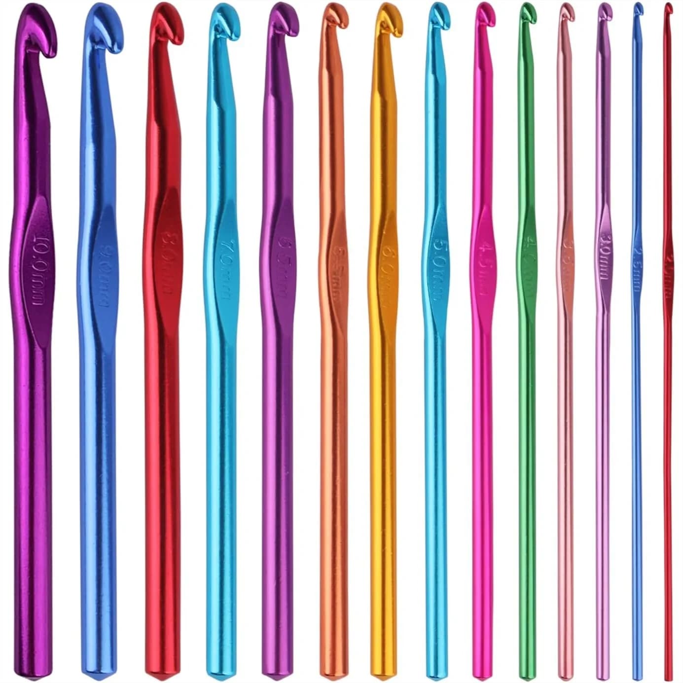 Set di 14 uncinetti in alluminio, ferri da maglia multicolor da 2mm-10mm per principianti e artigiani, 15 cm
