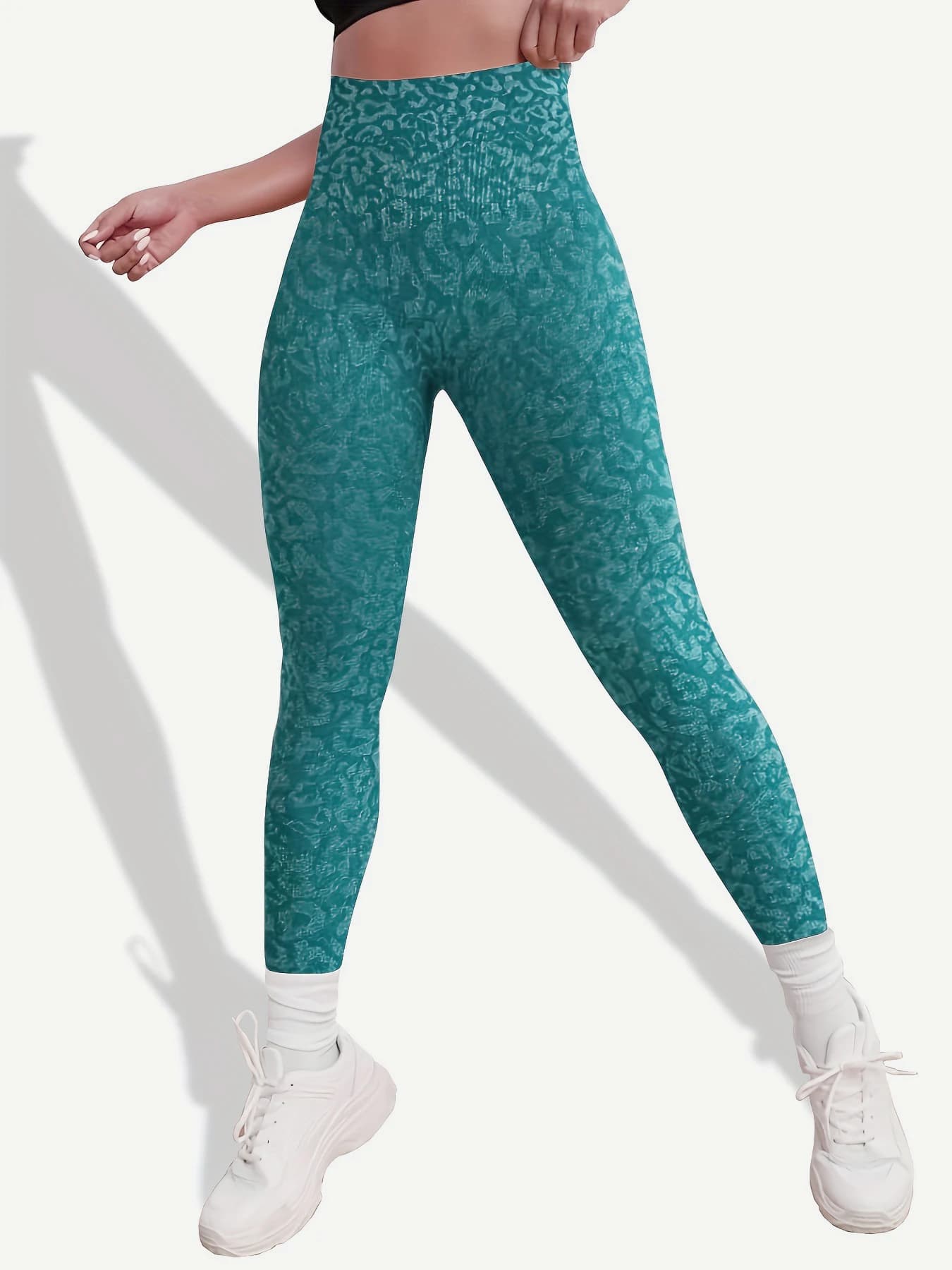 High-performance women's sports trousers with glossy print and wide belt, comfortable for gym and racing,